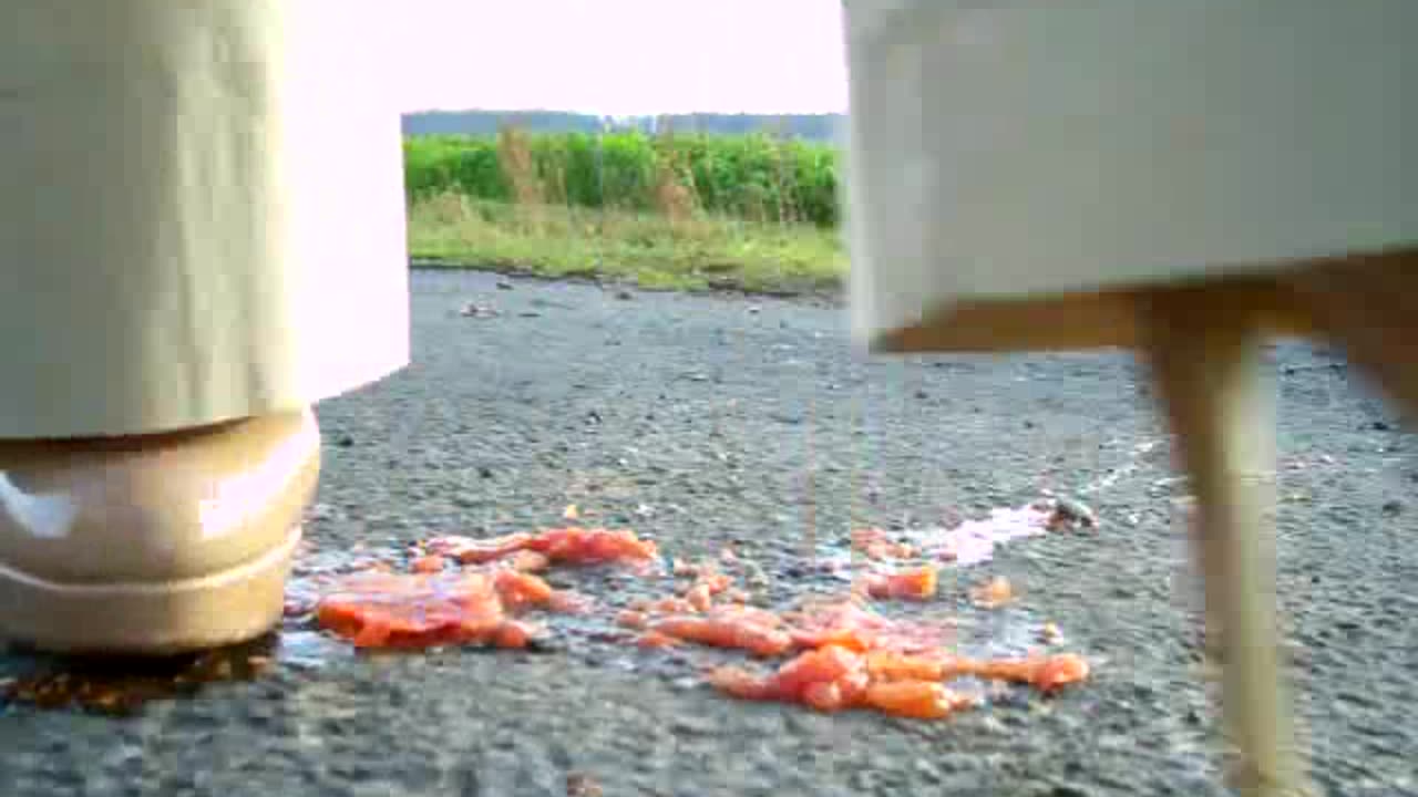 Tomato Crush Under Beige High Heels