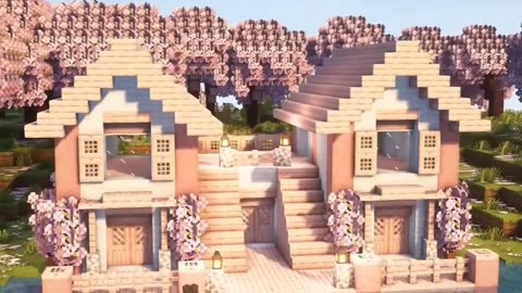 "Minecraft Cherry Blossom Lake House | Twin House Build Aesthetic!"
