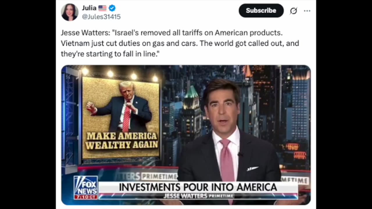 Jesse Watters (X) : Reciprocal Tariffs Is The Long Term Strategy To Get The Economy on Track