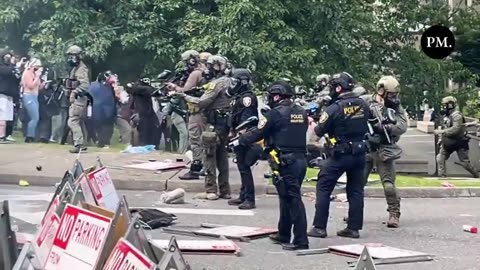 crowd control munitions on Antifa anti-ICE rioters outside ICE Seattle