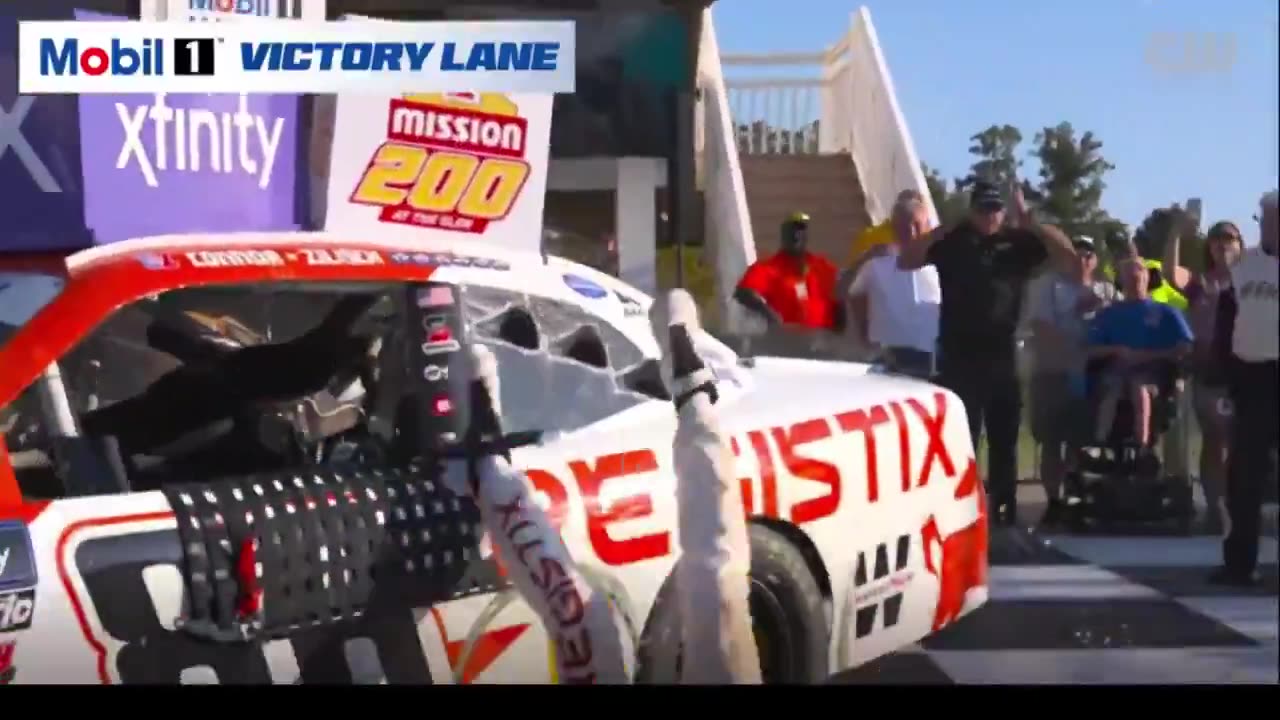 NASCAR Driver Connor Zilisch FALLS ON HIS NECK while getting out of his car in victory lane