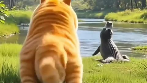Cat taking care of kid