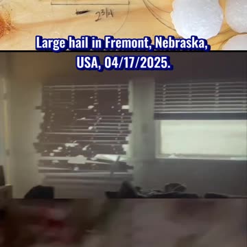 🚨Large hail breaks windows in a house in Fremont, Nebraska, USA, 04/17/2025.