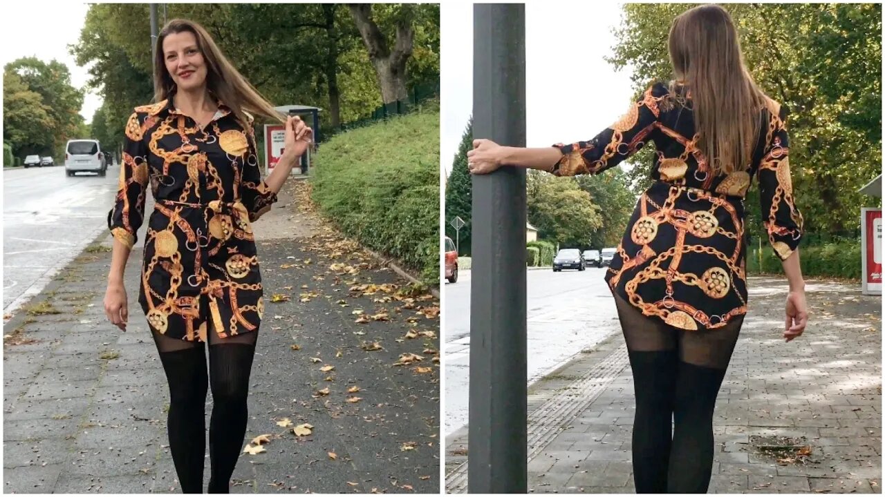 Try On My New Dress & Pantyhose - Walk In Public In Overknee Tights