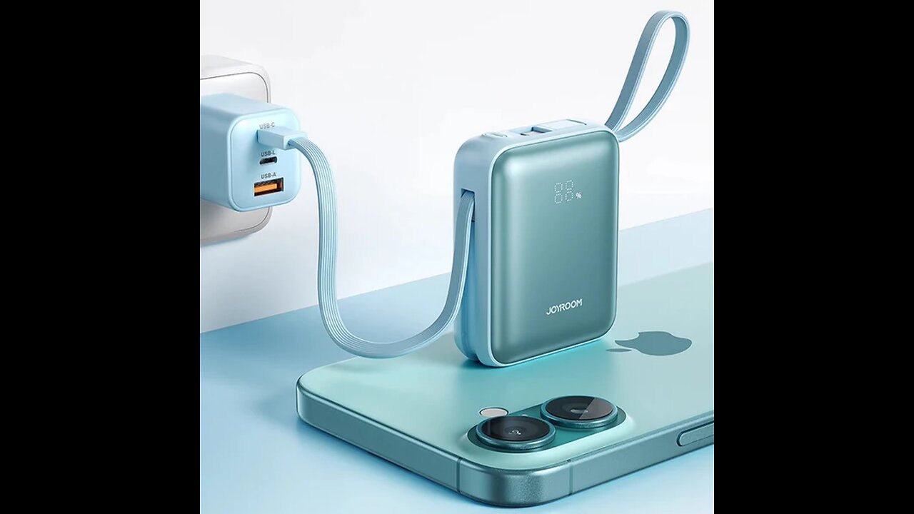 Compact & Ultra-Slim 10000mAh Power Bank with Built-in Cables for Fast Charging