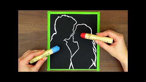 Easy Couple Silhouette Painting with Oil Pastels 💙❤ | Step by Step Tutorial