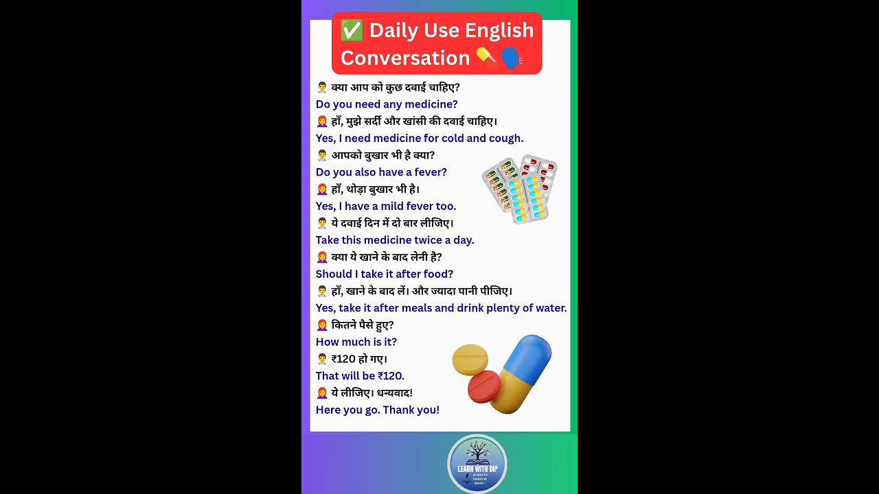 Daily Use important English Conversation that you must know when buy medicines #english #shorts