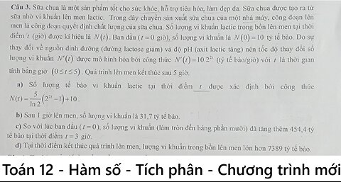 Toán 12: Sữa chua là một sản phẩm tốt cho sức khỏe, hỗ trợ tiêu hóa, làm đẹp da. Sữa chua