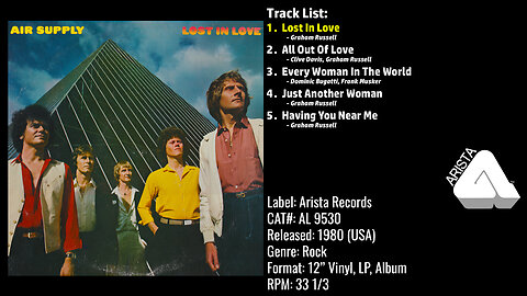 Air Supply – Lost In Love (Full Album) – 1980 – CAT.# AL 9530