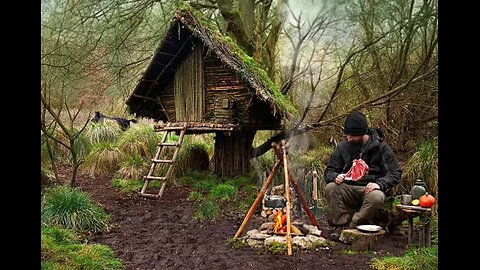 Build the wood survival shelter in the forest | Bushcraft & Campfire 🔥