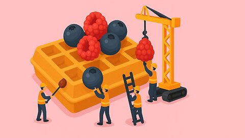 Tiny Crew builds GIANT WAFFLE with fruit and syrup drip!