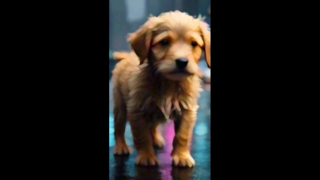 beautiful puppy walking in the rain