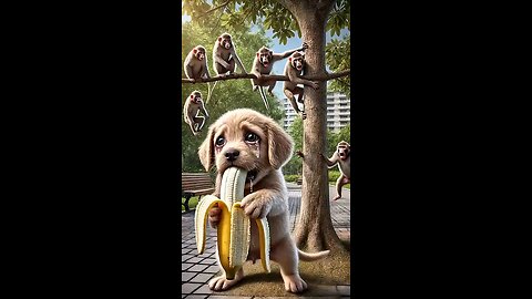 The dog is eating a banana.