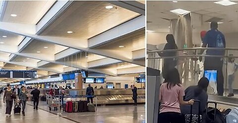 Disgusting Moment Stomach-Churning Brown Sewage Explodes From Ceiling at America’s Busiest Airport