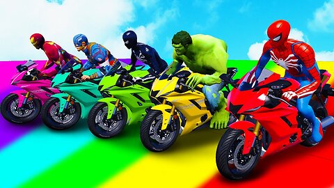 RAINBOW SPIDER MAN! on Motorcycle in Spiral Bridge