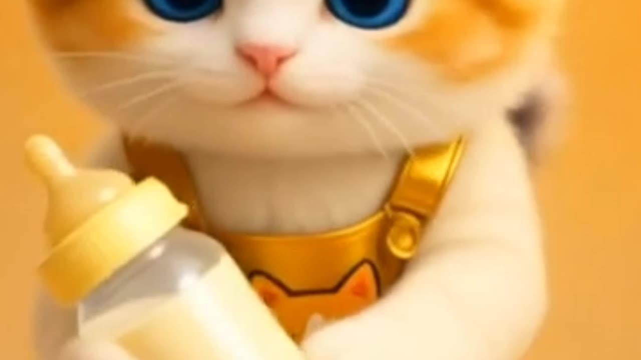 Adorable Golden Cat Drinking Milk from Bottle 🍼✨