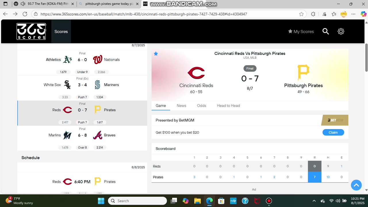 AUGUST 7 2025 MLB BASEBALL: CINCINNATI REDS VS PITTSBURGH PIRATES PART 21