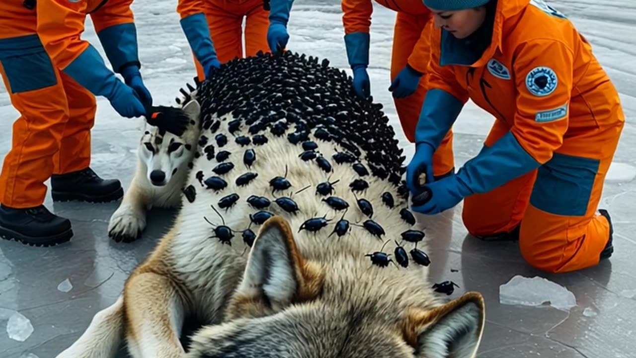 insect attack to wolf rescue team trying to save wolf