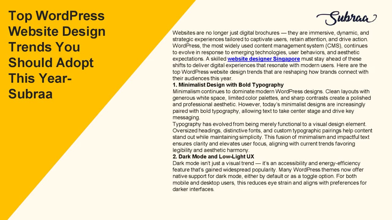 Top WordPress Website Design Trends You Should Adopt This Year-Subraa