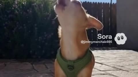 A chihuahua barking at the sun because it's too hot