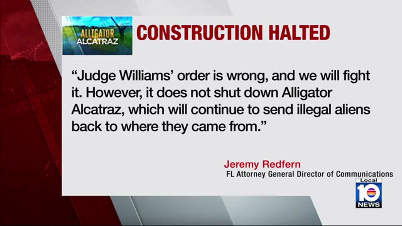 Judge halts construction at 'Allligator Alcatraz'