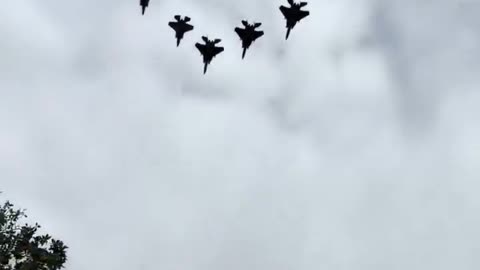 U.S. military jets fly over the White House as President Donald J. Trump welcomes