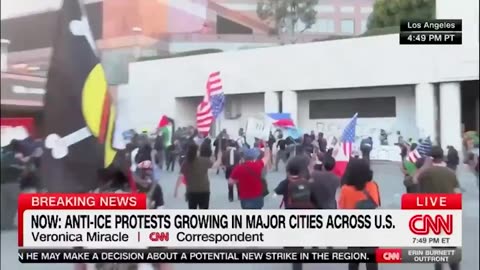 CNN actually shows anti-ICE color revolution goons surrounding and physically attacking a lone ICE agent protecting the federal building in Los Angeles.