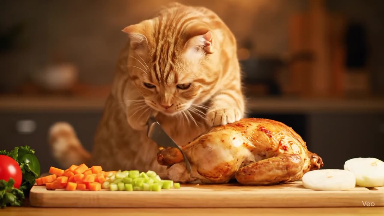 Cute cat Rost Chiken Cutting 🍗 ASMR #asmr