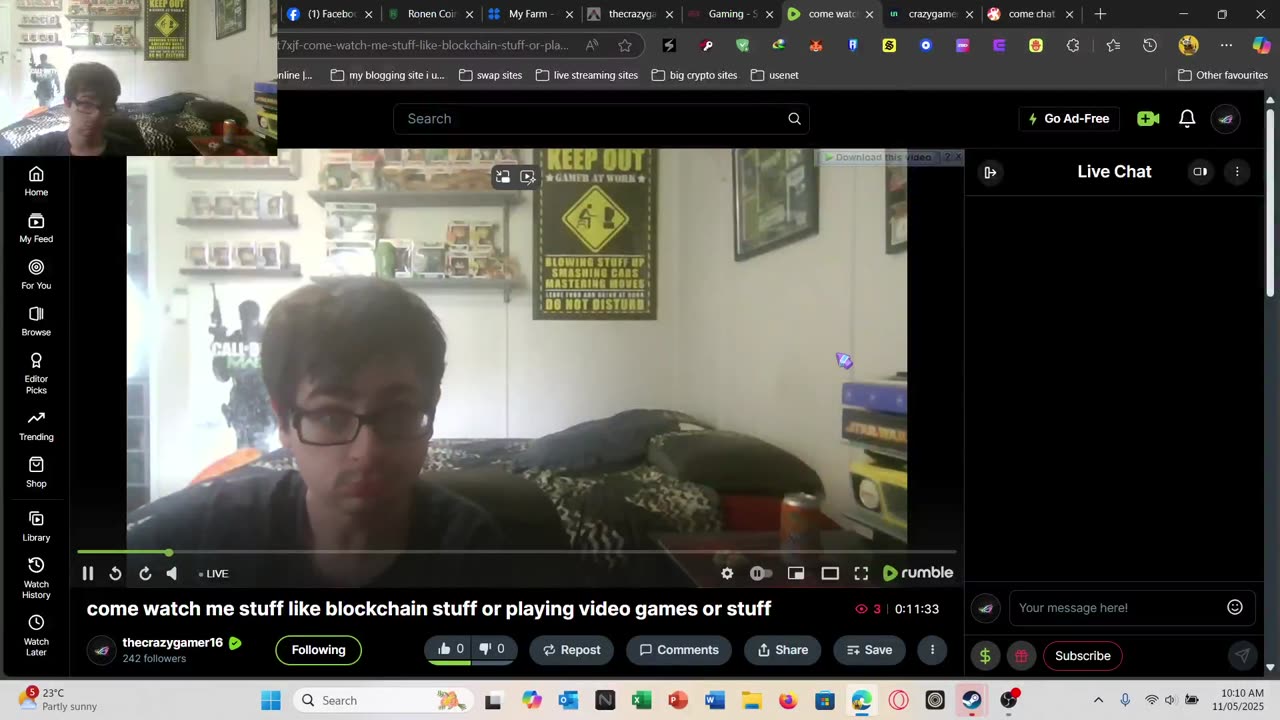 come watch me stuff like blockchain stuff or playing video games or stuff