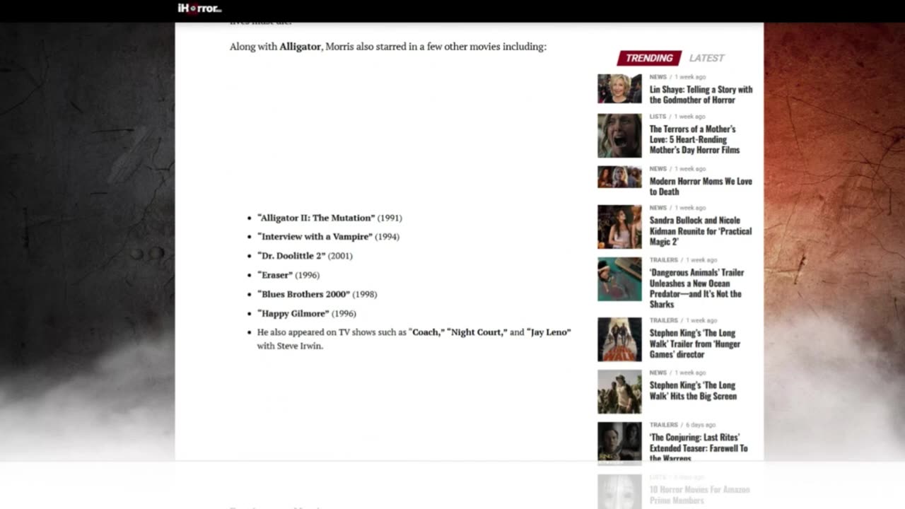 HORRORific News Morris the Alligator From ‘Alligator’ Dies Of Old Age