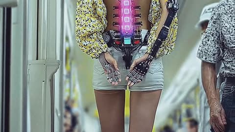 Cyborg girl in the subway