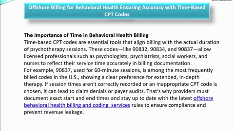 Offshore Billing for Behavioral Health: Ensuring Accuracy with Time-Based CPT Codes