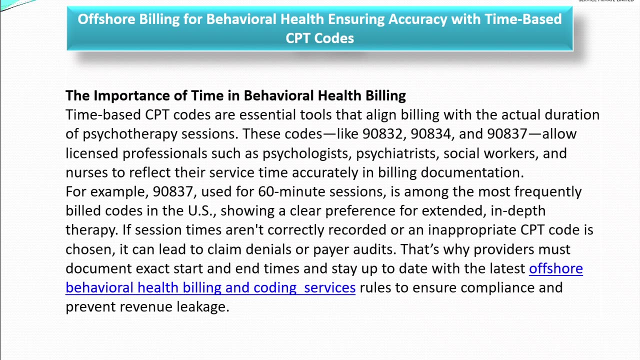 Offshore Billing for Behavioral Health: Ensuring Accuracy with Time-Based CPT Codes