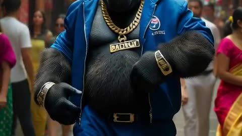 Ultra-realistic cinematic shot of a gorilla character standing confidently