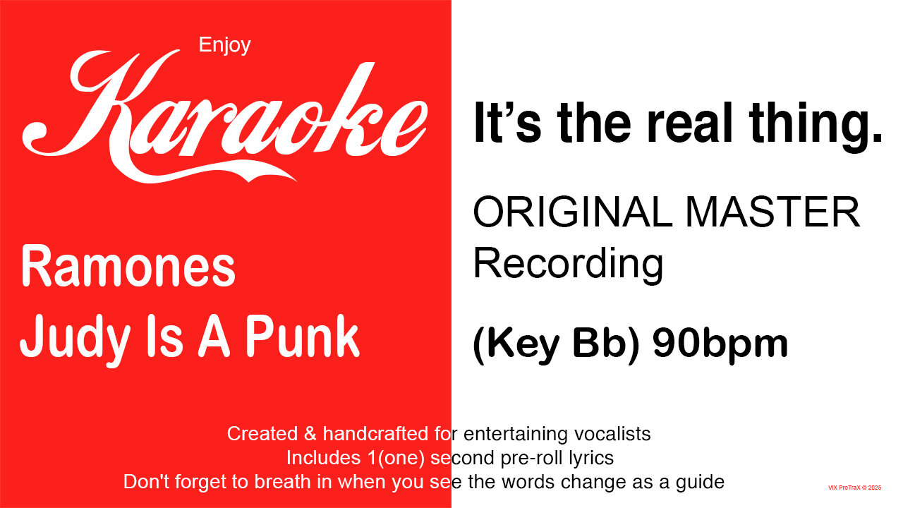 Ramones - Judy Is A Punk (Key Bb) 90bpm (2025) Karaoke