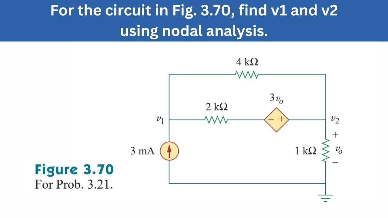 Prob 3.21 | For the circuit in Fig. 3.70, find v1 and v2 using nodal analysis | FEC 4th Edition