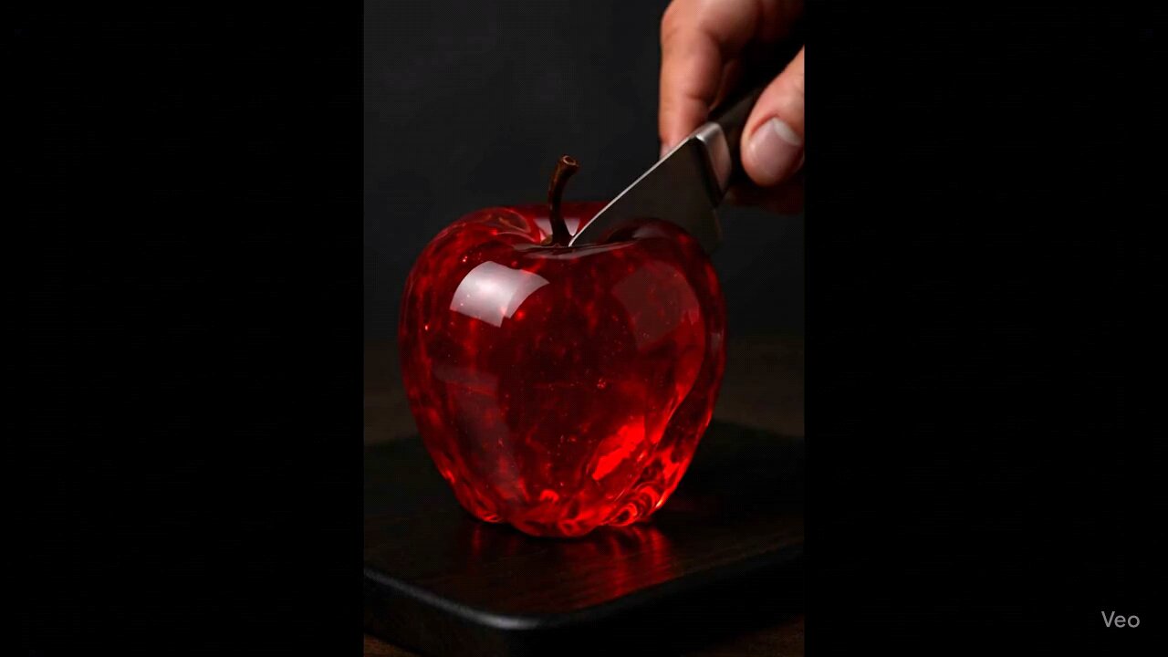 crystal clear red apple cutting ASMR