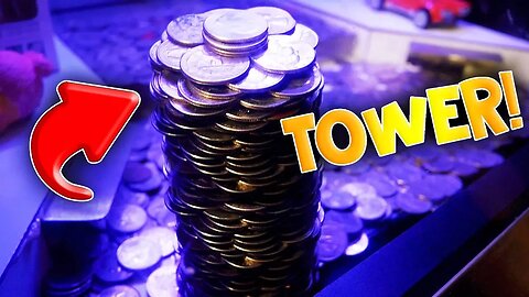 COIN PUSHER WON A GIANT TOWER OF QUARTERS!