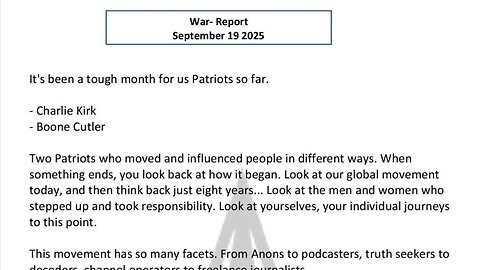 WAR REPORT - SEPT 19 2025 - IT'S BEEN A TOUGH MONTH FOR US PATRIOTS SO FAR