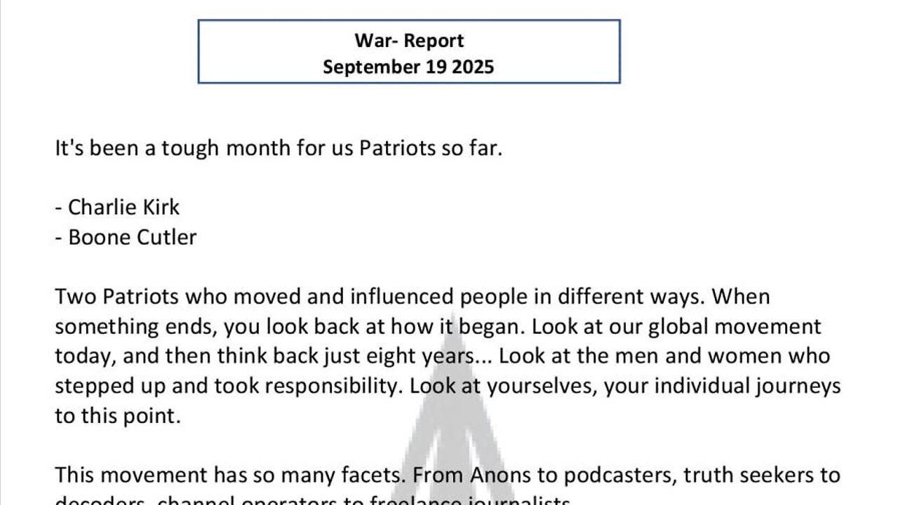 WAR REPORT - SEPT 19 2025 - IT'S BEEN A TOUGH MONTH FOR US PATRIOTS SO FAR