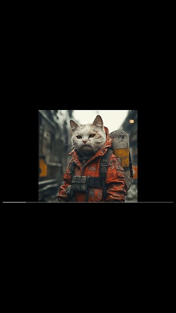 Poor cat is working in the rain at a construction site