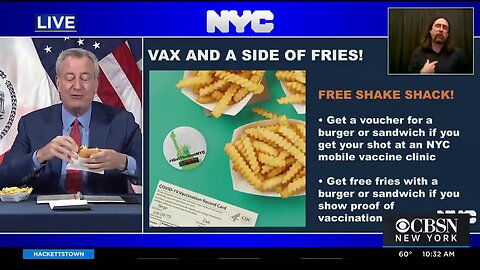 NYC Mayor Bill de Blasio: Free Fries & Burger for receiving the Covid19 Vaccine (2021) 💉🟰🍔🍟