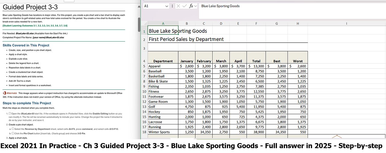 Excel 2021 In Practice - Ch 3 Guided Project 3-3 - Blue Lake Sporting Goods (Update in 2025)