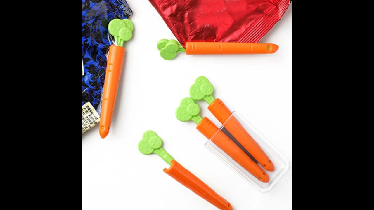 Cute Carrot Chip Clips, with Tight Seal, Carrot-shape Design & Magnetic Storage Box, for Food& Snack