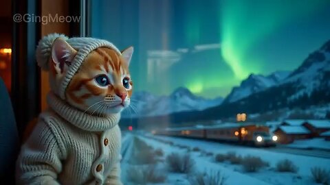 GingMeow: Tiny Cat's Snowy Train Journey! Winter wonderland.