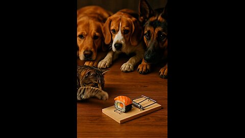 DOGS watching a CAT risk it all for SUSHI
