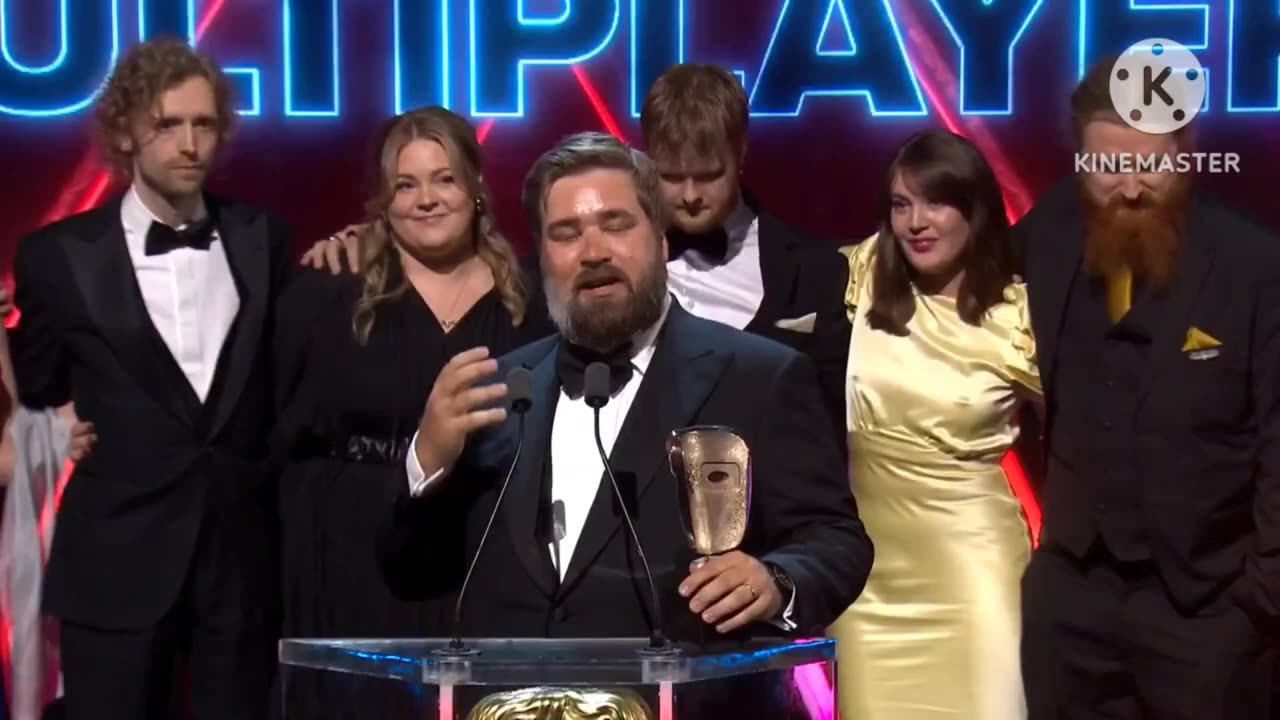 Helldivers 2 accepts the win for Multiplayer at the #BAFTAGamesAwards