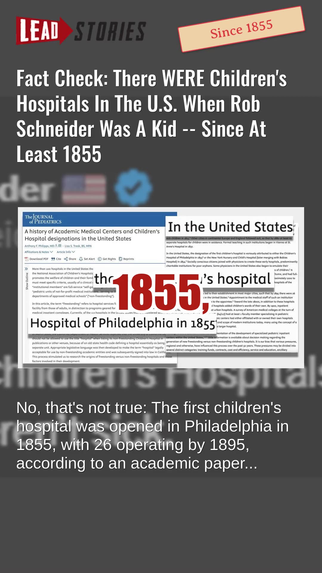 Fact Check: There WERE Childrens Hospitals In U.S. When Rob Schneider Was A Kid -- At Least 1855