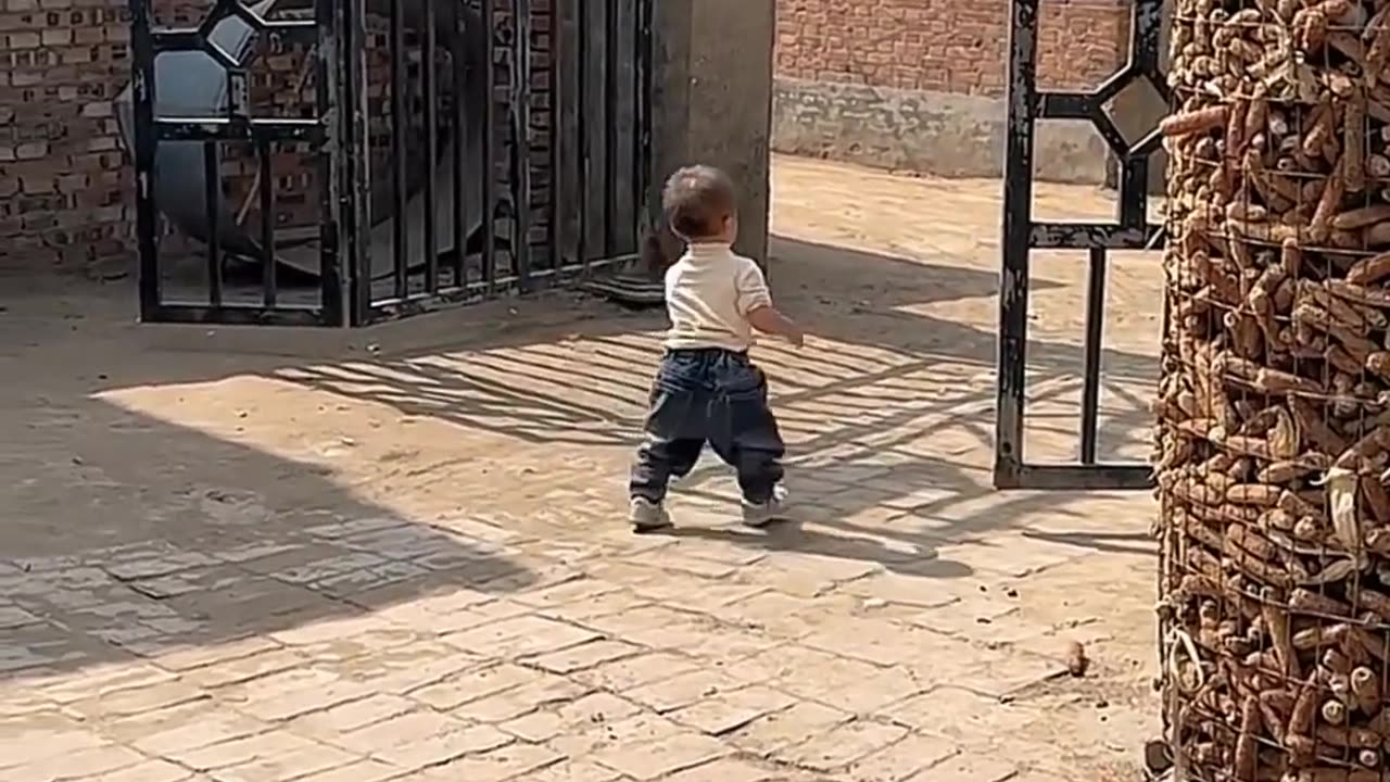 Cute baby with ducks