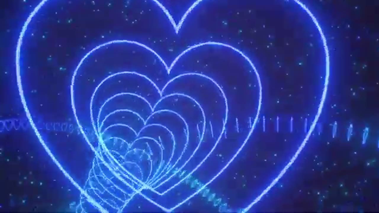 1154. Moving Slowly Through Blue Neon Love Heart 3D Tunnel Glowing